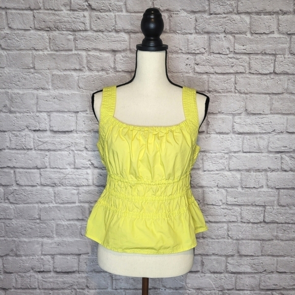 Anthropologie Maeve Liora blouse yellow thick straps ruched square neck sz Small - Picture 2 of 9